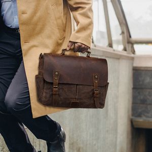 2024 Custom Vintage Shoulder Waterproof Satchel Camera Crossbody Laptop Tote Bags Waxed Canvas briefcases Messenger Bag For Men