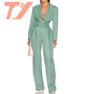 TUOYI OEM Customized Women Full Satin Lining Integrated Self-tie Shawl Collar Blazer Office Lady Suit Jacket
