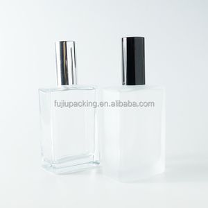 Wholesale 50ml Flat Rectangle Shape frosted Spray Cap Empty Refill Travel Perfume clear Glass Bottles With Packing
