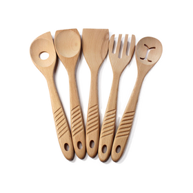 Flat large long handle kitchen tool utensils wooden scraper slotted spatula serving beech wood pot bamboo spoon set with cooking