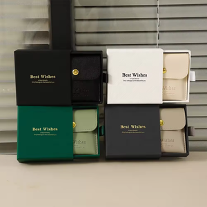Ready to ship Wholesale high quality PU leather ring necklace jewelry packaging box with pouch