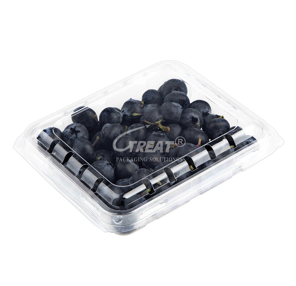 125 Gram  Plastic Punnets Food Grade Recyclable PET Plastic Container Blueberry Fruit Disposable Plastic Box