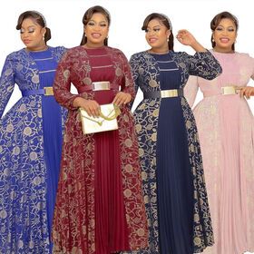 Plus Size Summer XXXL New Printed Puff Sleeves High Waist Temperament Red Long Crepe Pleated Maxi Dress With Belt
