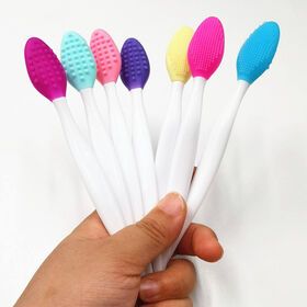 Nose Blackhead Remove Nose Cleaning Brush Double Side Mini Exfoliating Lip Brush Silicone Lip Scrub Brush ToolPopular