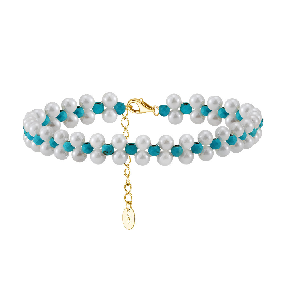 women 925 silver gemstone jewelry shell pearl bracelet vintage turquoise natural stones beaded bracelets