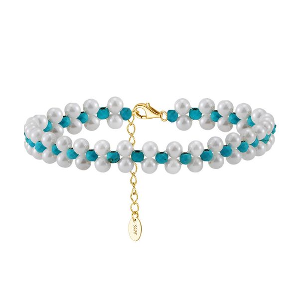 women 925 silver gemstone jewelry shell pearl bracelet vintage turquoise natural stones beaded bracelets