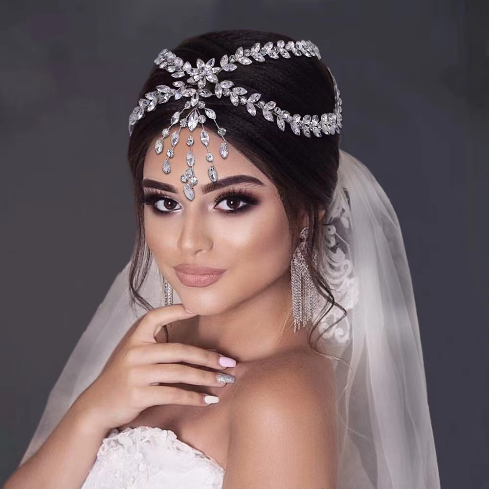 OBETTI OH0038 New Design Shiny Rhinestone Alloy Flower Long Tail Hair Clips Women Bridal Hair Accessories Wedding Headpiece