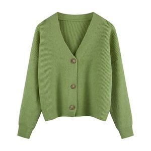 Custom embroidery logo casual wool cashmere and silk short solid color knit standard sweater cardigan women