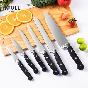 ABS Handle Kitchen Fruit Knife Set 430 Stainless Steel 6 Pcs Curved peel Knife Heavy Duty Chief Cooking Utensil Set