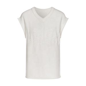 Knitwear Manufacturer Custom Spring Summer White V Neck Short Sleeve Cotton Knit Pullover Sweater Women