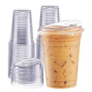 98 mm 16 oz Crystal Clear PET Plastic Cold Coffee Cups With Sip Lids