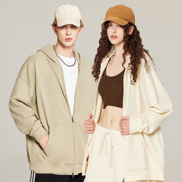 Wholesale Custom Logo Heavy Weight Zipper Oversize Hooded Cardigan Casual Solid Color Jacket Men Zip Up Sublimation Hoodies