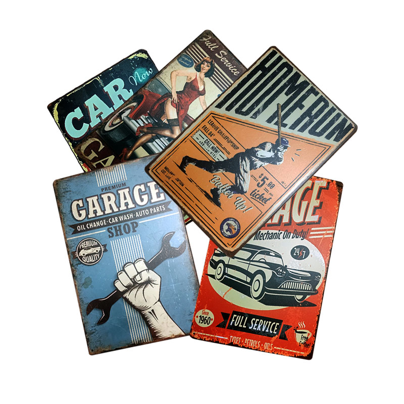 Shishi City Kai Xun Trading Co., Ltd. custom logo antique retro metal plate vintage style wall decoration retro art kitchen bar decoration metal tin signs