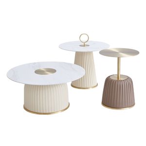 Luxury Living room furniture modern design ceramic top gold stainless steel round coffee table set