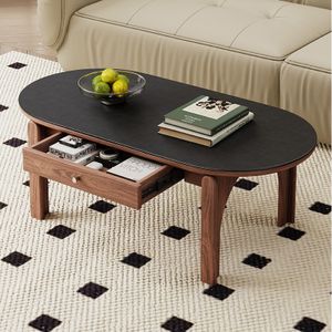 Modern Luxury Living Room Dining Home Furniture Solid Oak Wood Coffee Table with Special Shaped MDF Wood Metal Stylish Design
