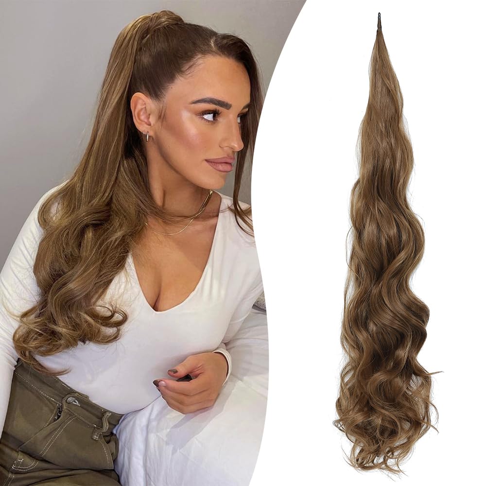Changge City Linqing Hair Products Factory 32 Inch Synthetic Hair piece Blonde Ponytail Extension Flexible Wrap Around Pony Tails Hair Extension Long Hair Ponytail