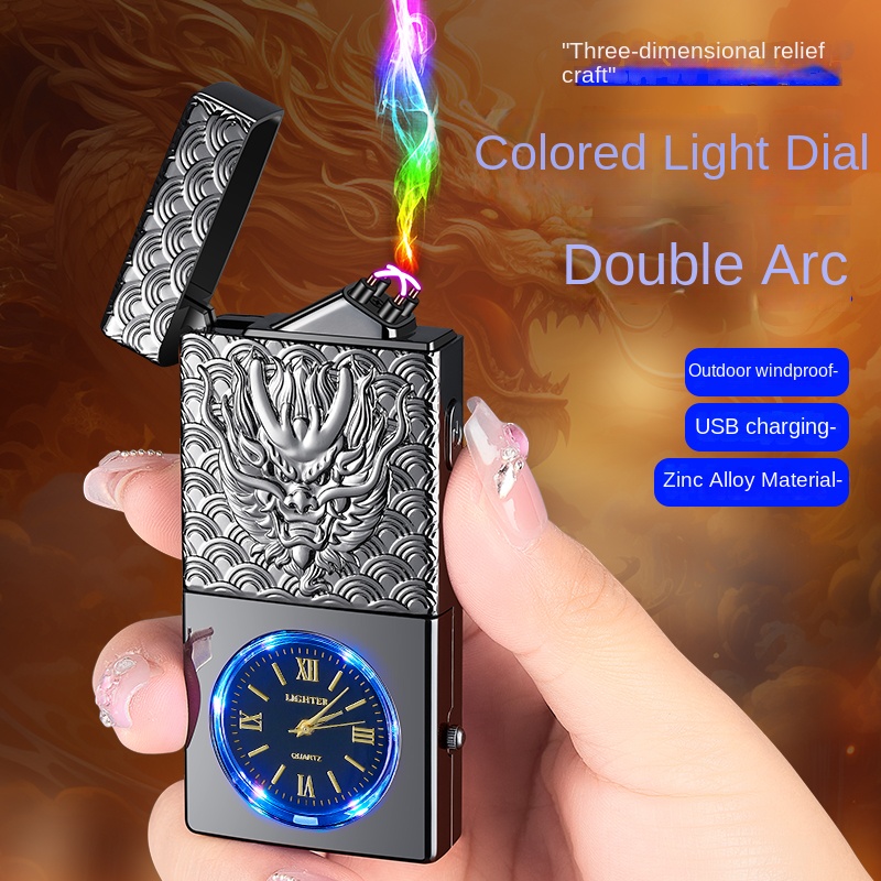 Wenzhou Zuohu Cigarette Set Co., Ltd. Unique Electronic Product Lighters Cigarette Dragon Design Custom Arc USB Lighters With LED Clock