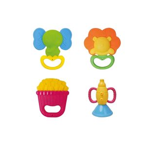 Chinese toys supplier boiled disinfection soft rattle toy non-toxic plastic baby teether rattle 4pcs
