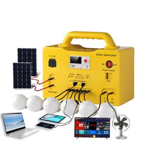 Portable Battery Solar Energy System With Bulbs Home Lighting Phone Charger Power Station With Solar Panel For Outdoor