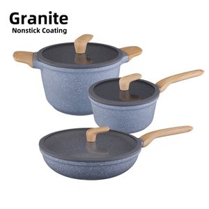 6 Pieces Non Stick Kitchenware Pots and Pans Set Granite Stone Nonstick Coating Cookware Set Induction kitchen Cooking PFOA Free