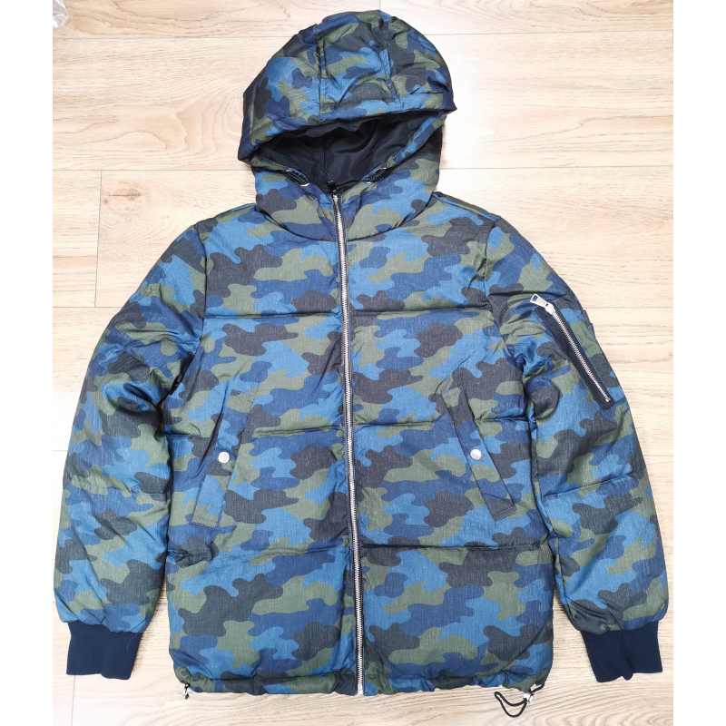 Stock 100% Polyester Camouflage Jacket Boy Girls Woven Padded Stopper Bottom Hooded Waterproof Plain Dye Breathable Anti-Shrink
