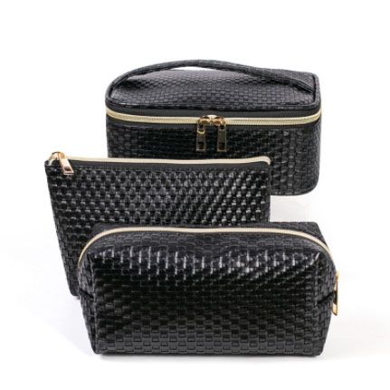 Custom luxury cosmetic bag bulk leather makeup case black cosmetic travel bag for women