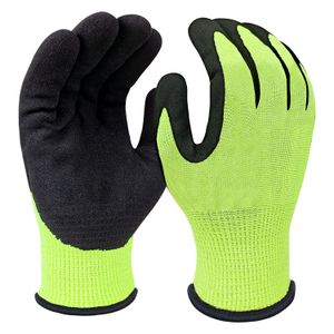Nitrile Coated Anti-cut Hi-Vis Shell Safety Hand Protective Work Glove with waterproof bag inside terry loop liner for winter