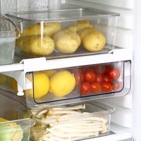 Creative House kitchen cabinet food tools storage holder with divides clear plastic fridge drawers hanging storage organizer
