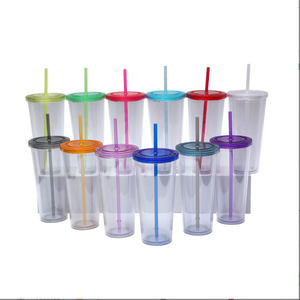 Hot sells 710ml 24oz manufacturers directly supply double layer clear plastic sippy cup colored plastic cup