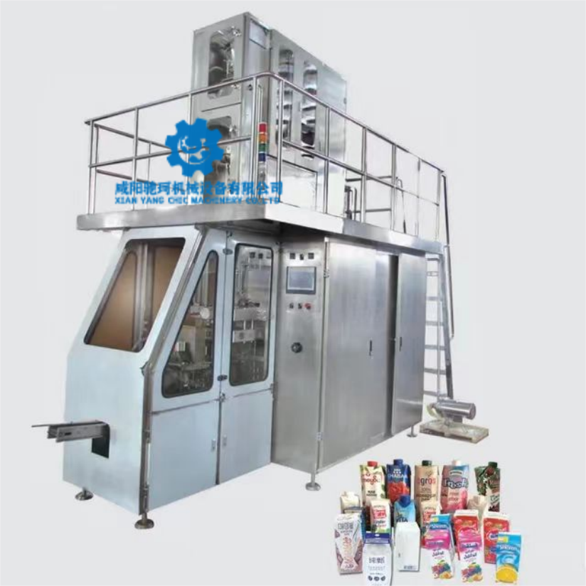 Xianyang Chic Machinery Co., Ltd. Full-Automatic Higher capacity 1L brick type Juice Cartons Fill and Seal Machine with Caps Sealing Device