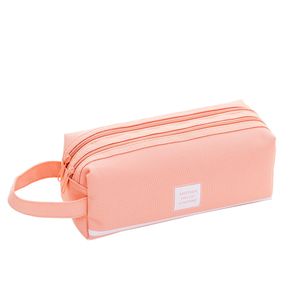 Wholesale Large Capacity Wearable Cloth Canvas Office Stationery Bag Portable Handle Double Layers Zipper School Pencil Case