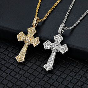 New Design Religious Pendant Christian Cross Necklace Cubic Zirconia Baguette Cross Pendant Necklace For Men