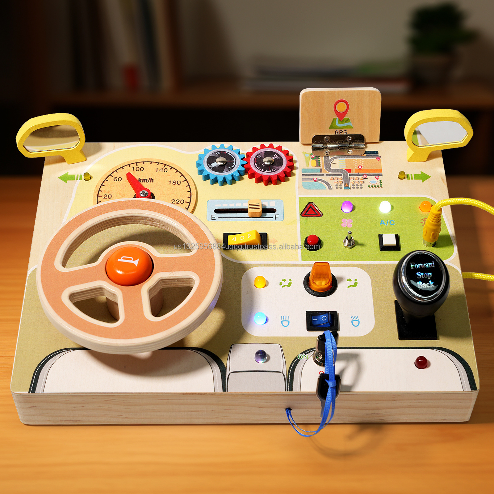 Gufams LLC New cross-border Montessori simulation steering wheel LED switch busy board children's learning early education educational toy