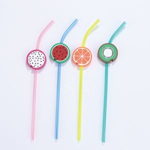 Flexible Colorful Disposable Double-sided fruit button Plastic Straws