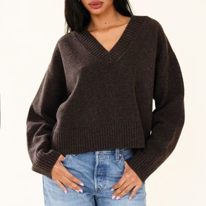 Knit wear manufacturer custom oem drop shoulder knitwear v neck pullover 100% merino wool jumper oversize women sweater