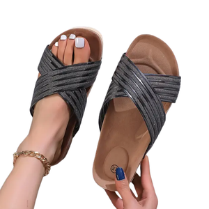 2024 Women's New Summer Outerwear Crisscross Band Slides Fashion Open Toe Flat Cork Slides Comfortable Simple Style Cork Sandals