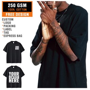 Wholesale 250GSM Over Size Blank T Shirt Custom 100% Cotton T-Shirt Printing Logo For Men Plain T Shirts Printed Black T Shirt