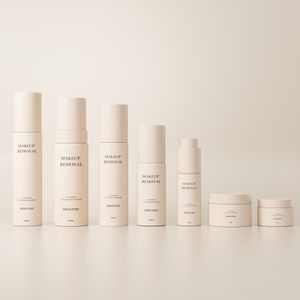 High quality cosmetic bottle set 30ml 50ml 100ml 150ml beige soft-touch skincare serum cream bottle with airless pump