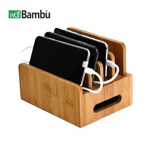 WDF Customized Logo desktop charging station bamboo charging station charger organizer for phone storage