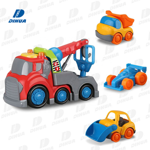 Kiddy Go! Push and Go Cartoon Vehicles Play Set with Bulldozer, Dumper & Race car, Construction Cars Toy with Sound & Light
