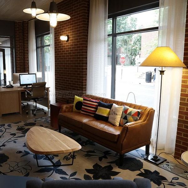 Manufacturer Custom Boutique Hotel l Shape Reception Furniture Couch Living Room Bench Hotel Leather Sofas with Table
