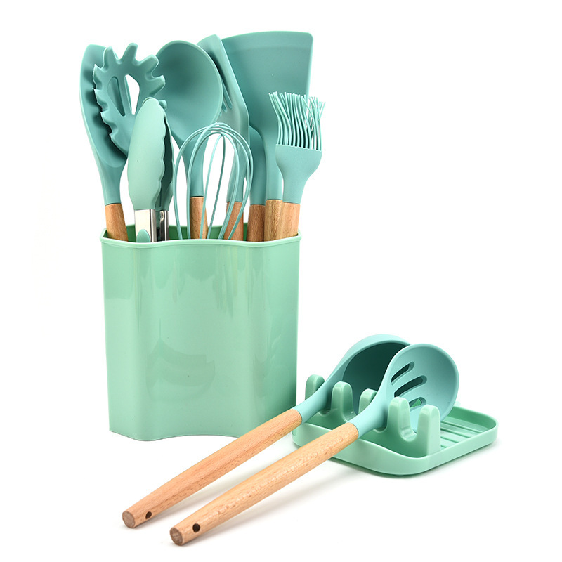 Zhengzhou Jiaqianbei Trading Co., Ltd. 13-piece storage rack Soup spoon spatula cutting board set Non-stick pan heat resistant kitchen silicone kitchenware set