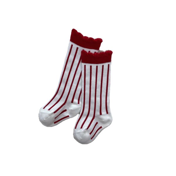 Wholesale Unisex Baby Socks Mid-Length Crew Anti-Slip Casual Cotton Cartoon Flower Stripes Kids Girls Toddler High Tube socks