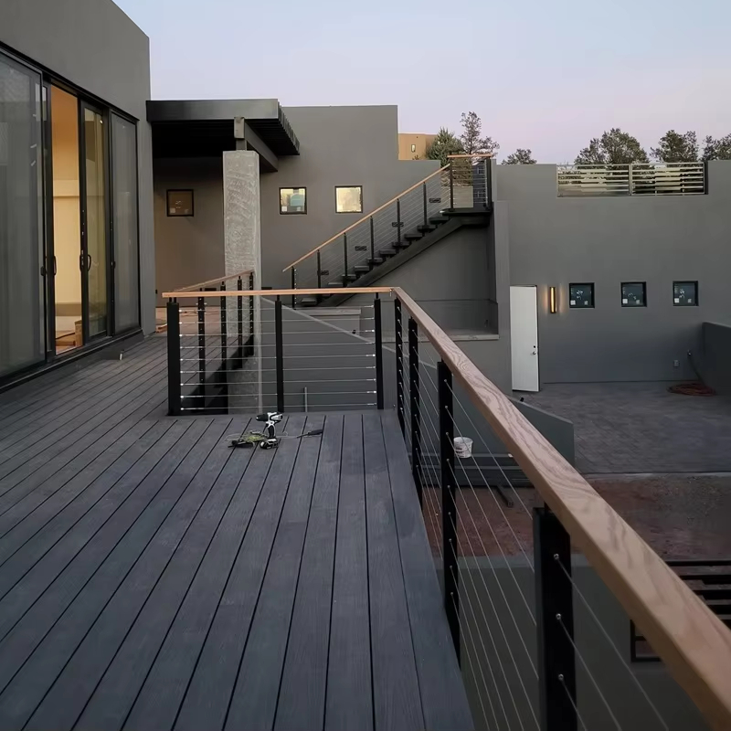 Stainless Steel Cable Wire Railing With Black Post Side Mounted Balcony DIY Aluminum Cable Railing Post