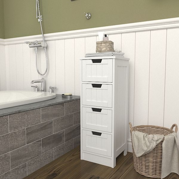 Modern white wood  4-Drawer Floor Standing Cabinet Unit Bathroom Storage cabinet