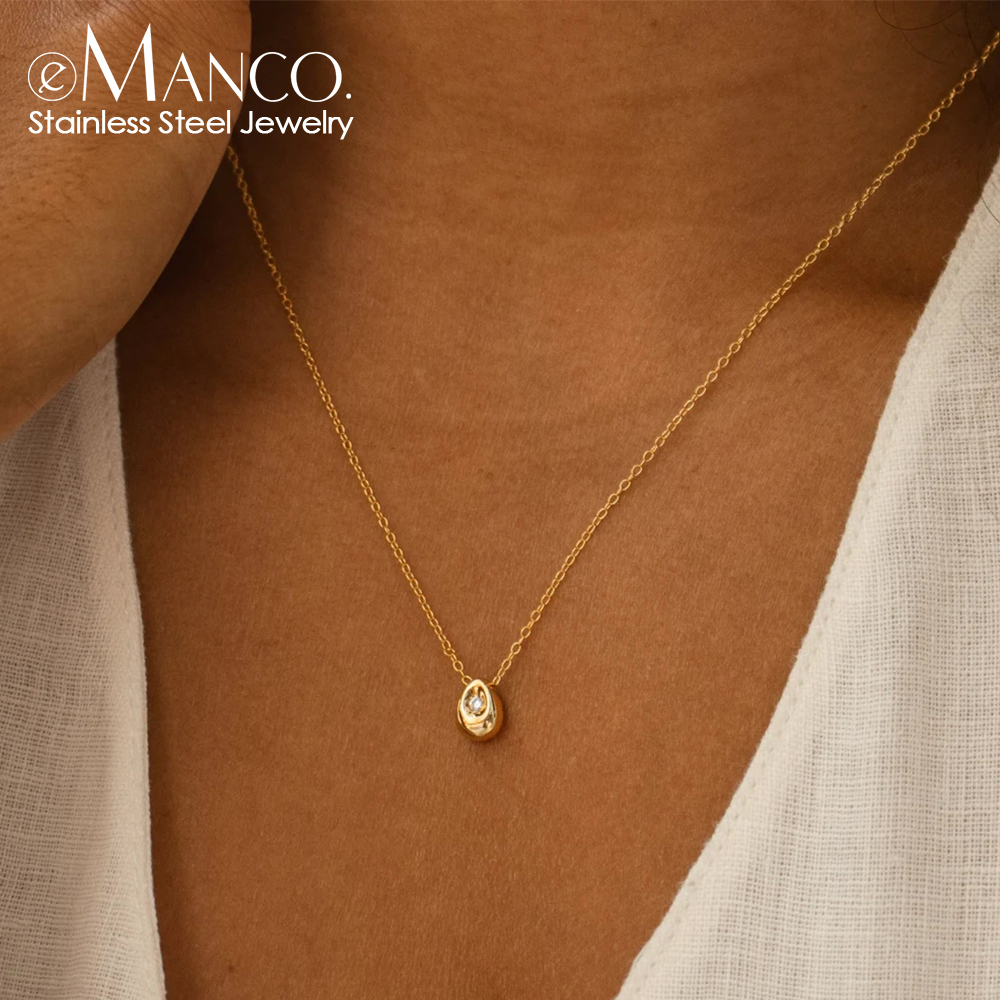 eManco High-quality Minimalist Necklace Gold Jewelry Stainless Steel Waterdrop Zircon Pendant Necklace For Women