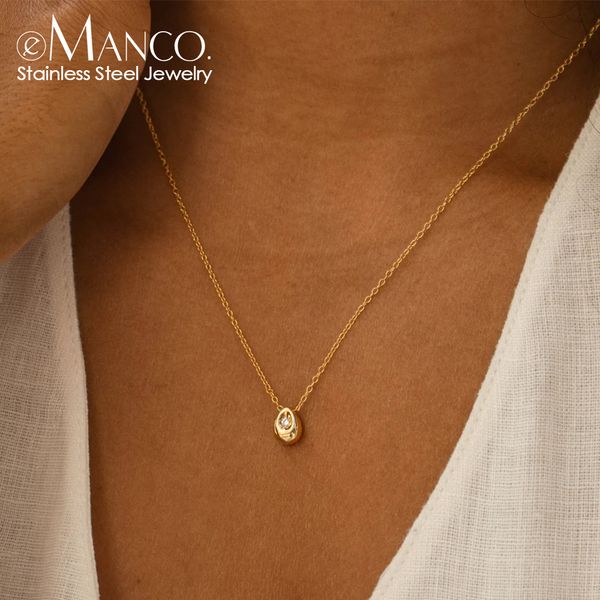 eManco High-quality Minimalist Necklace Gold Jewelry Stainless Steel Waterdrop Zircon Pendant Necklace For Women