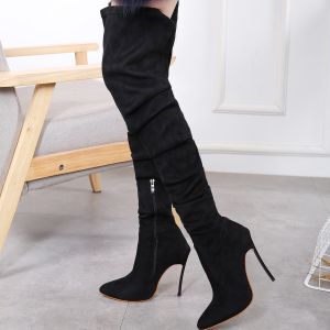 Hot Sale High Heels Chaussure Femme Faux Suede 11 CM Stilettos Long Boots Thigh High Ladies Boots Women