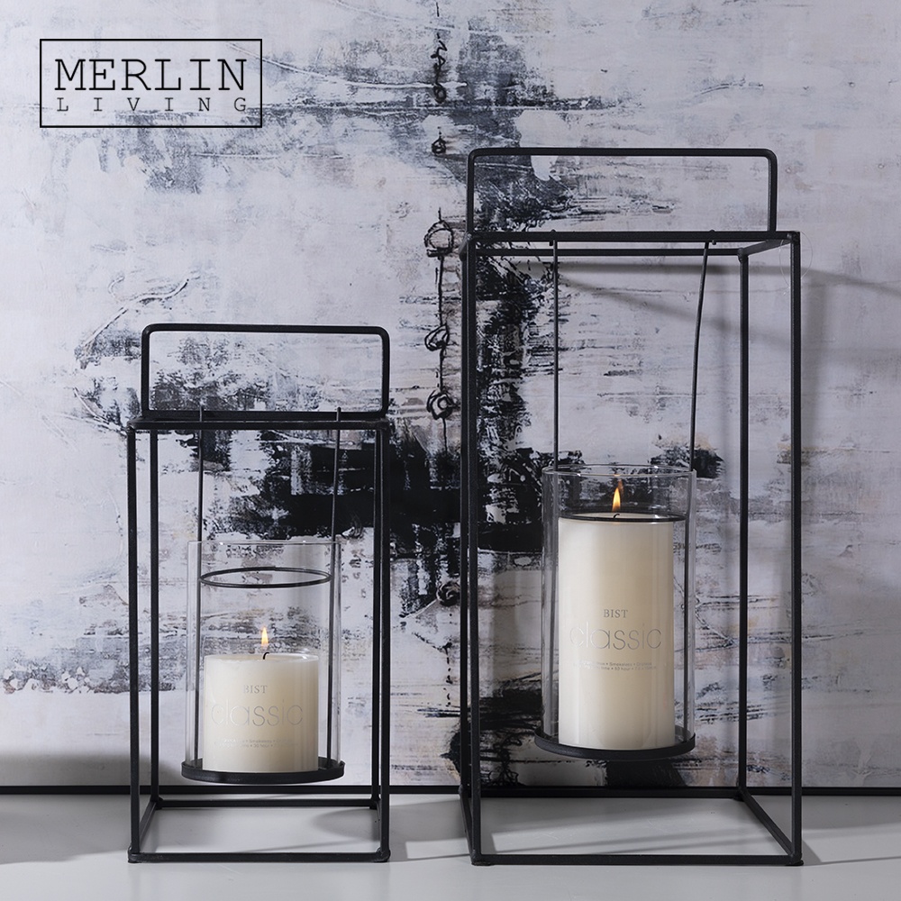 Shenzhen Merlin Living Decorated Word Co., Ltd. Merlin Modern Geometric Rectangle Candle Jars Portable Candle Holder with Iron Stand Set Home Decor for candle glass jar