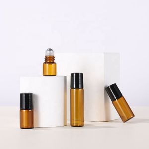 high quality essential oil perfume 1ml 3ml 5ml 10 ml clear blue amber glass roll on bottles with stainless steel roller ball